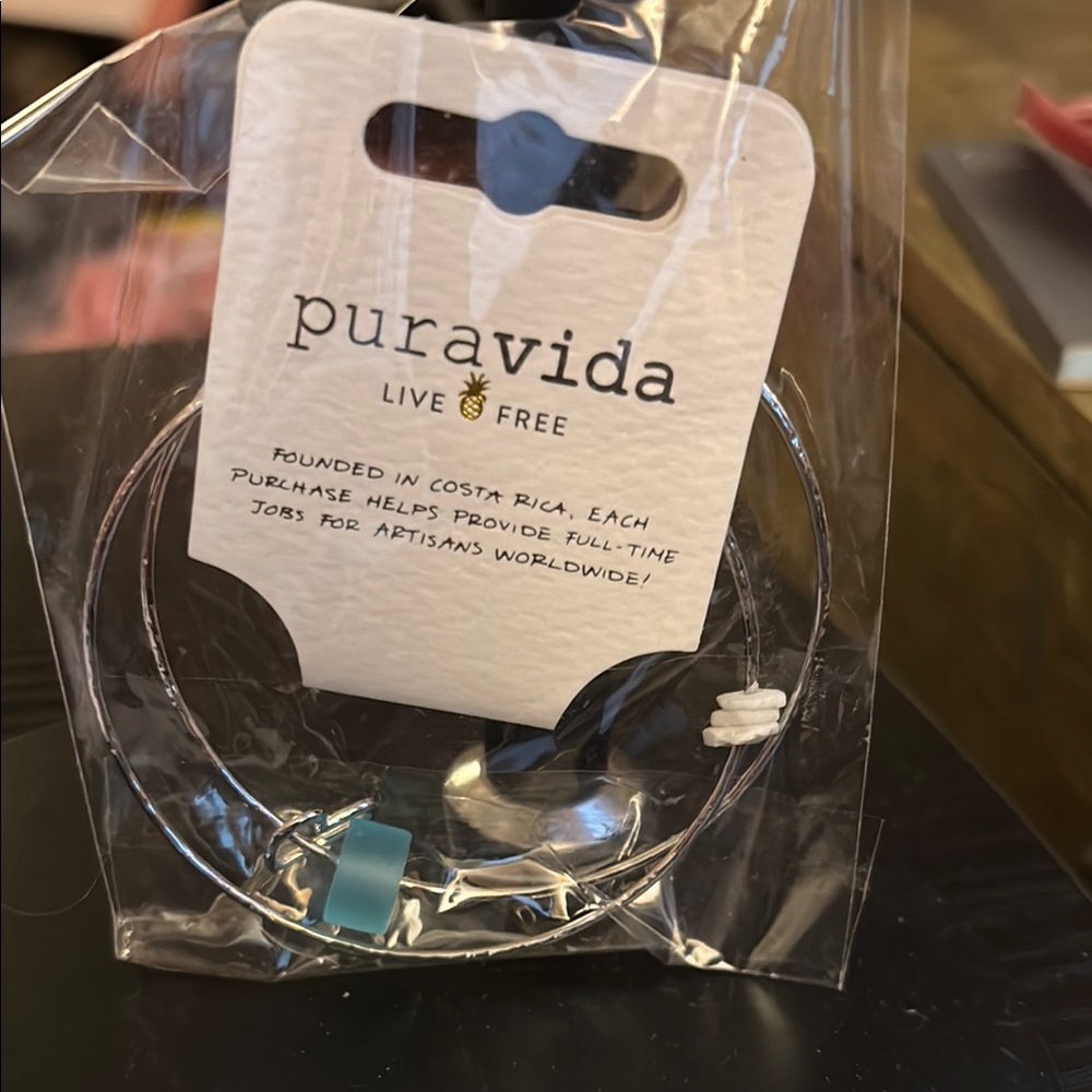 Pura Vida Silver Bracelet with Blue and White Accents